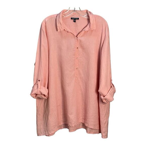 Eileen Fisher Irish Linen Popover Collared Tunic‎ Top Lagenlook Melon size Large - Picture 1 of 11